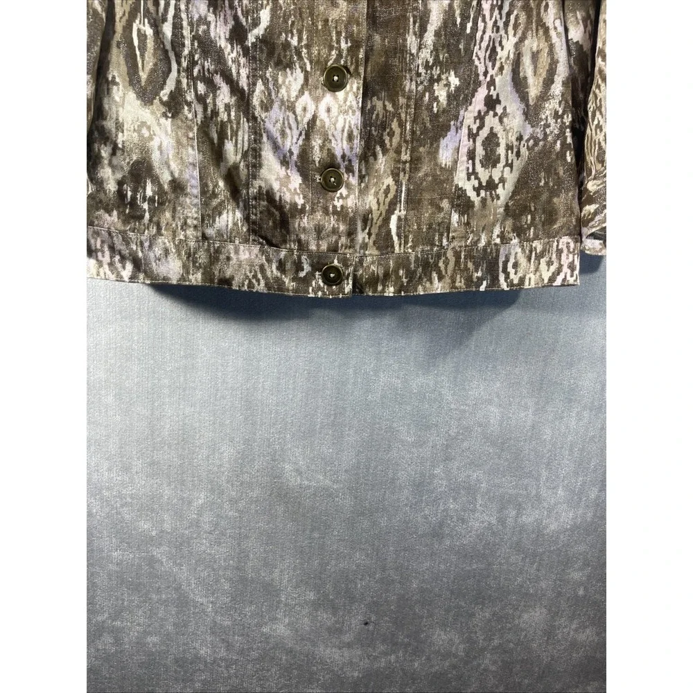 CHICO'S 3/4 Sleeve Jacket Brown Beige Print Linen Blend Size 1 NWT